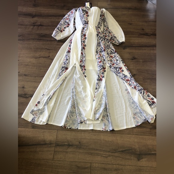 BOOHOO MAXI THREE QUARTERS SLEEVES ELASTIC WAIST ROUND NECK ELASTIC NECK LINE 4 - Picture 7 of 10